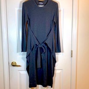 BYRD by TZippy Waltner Long Sleeve Self Tie Waist Gray Midi Dress Size Large
